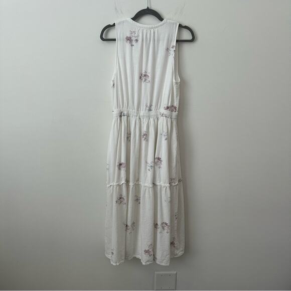 Splendid Cotton and Linen White Ruffled Tie Front Midi Sundress Pockets Medium - Picture 2 of 6